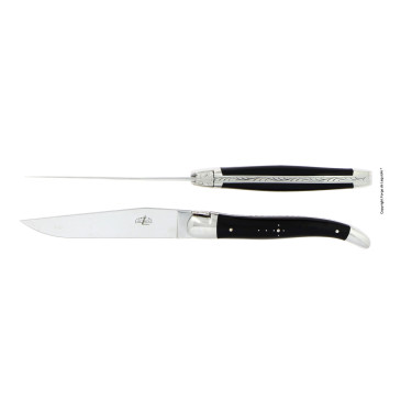 Набор из 2 ножей для стейка с ручкой из черного буйволиного рога, Forge de Laguiole - 30735