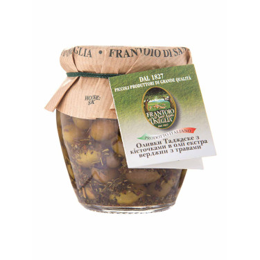 Оливки Таджаске з кісточками в олії екстра верджин з травами 210г, Frantoio di Sant'agata - 06458