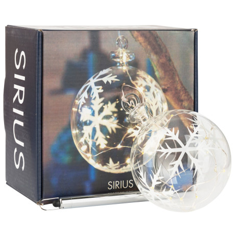 Новорічна прикраса світлодіодна Кулька зі сніжинкою прозора 10см, Sirius - 29279